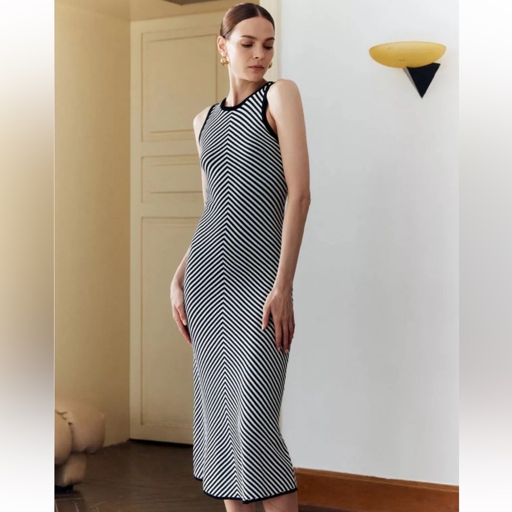 House of Harlow 1960 Navy/White Sleeveless Maxi Dress Size Large - Picture 2 of 8